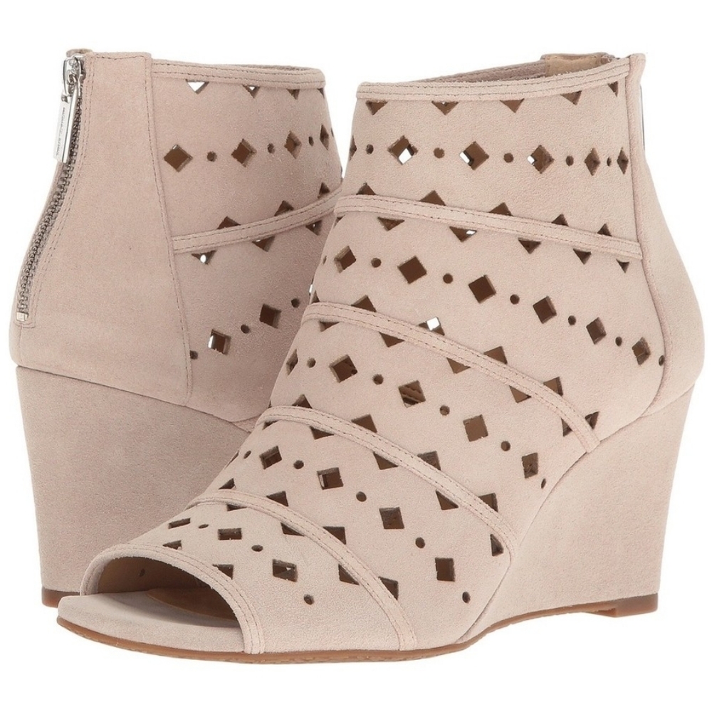 New MICHAEL KORS Uma Blush Open-Toe Wedge Ankle Booties